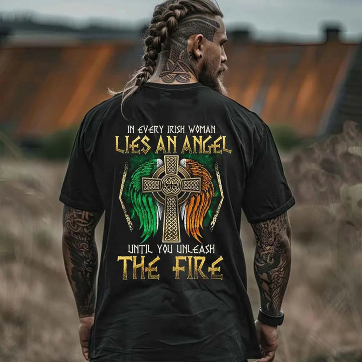 Viking In Every Irish Woman Lies An Angel Until You Unleash The Fire Printed Men's T-shirt