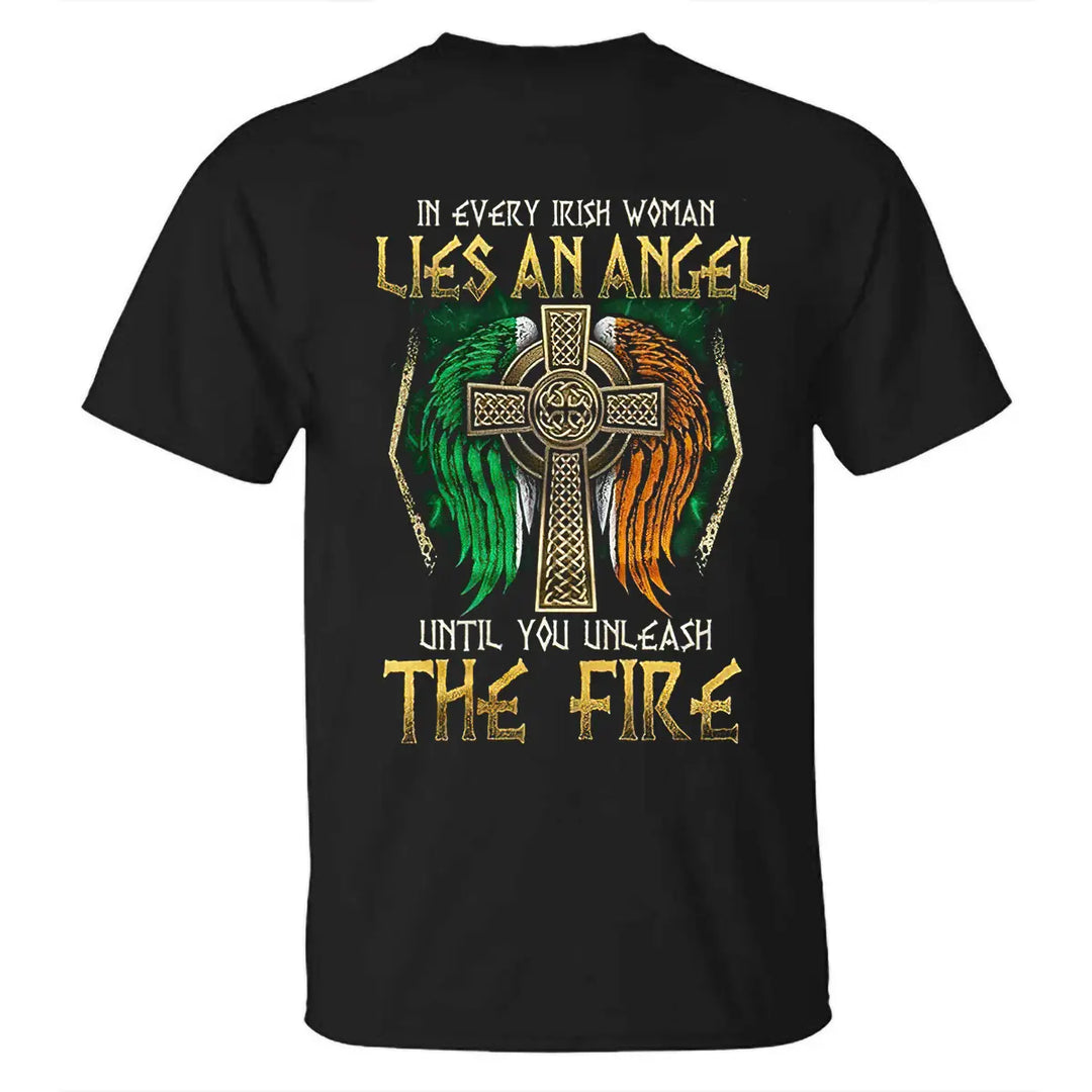 Viking In Every Irish Woman Lies An Angel Until You Unleash The Fire Printed Men's T-shirt