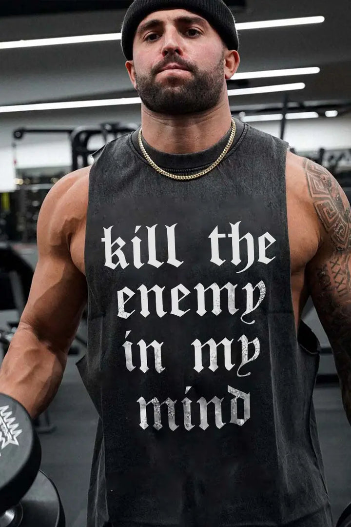 Kill The Enemy In My Mind Printed Men's Washed Vest