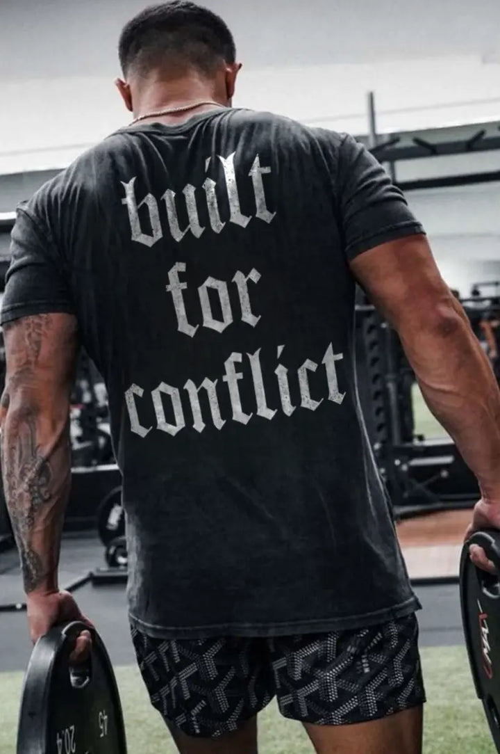 Built For Conflict Printed Men's Washed T-Shirt
