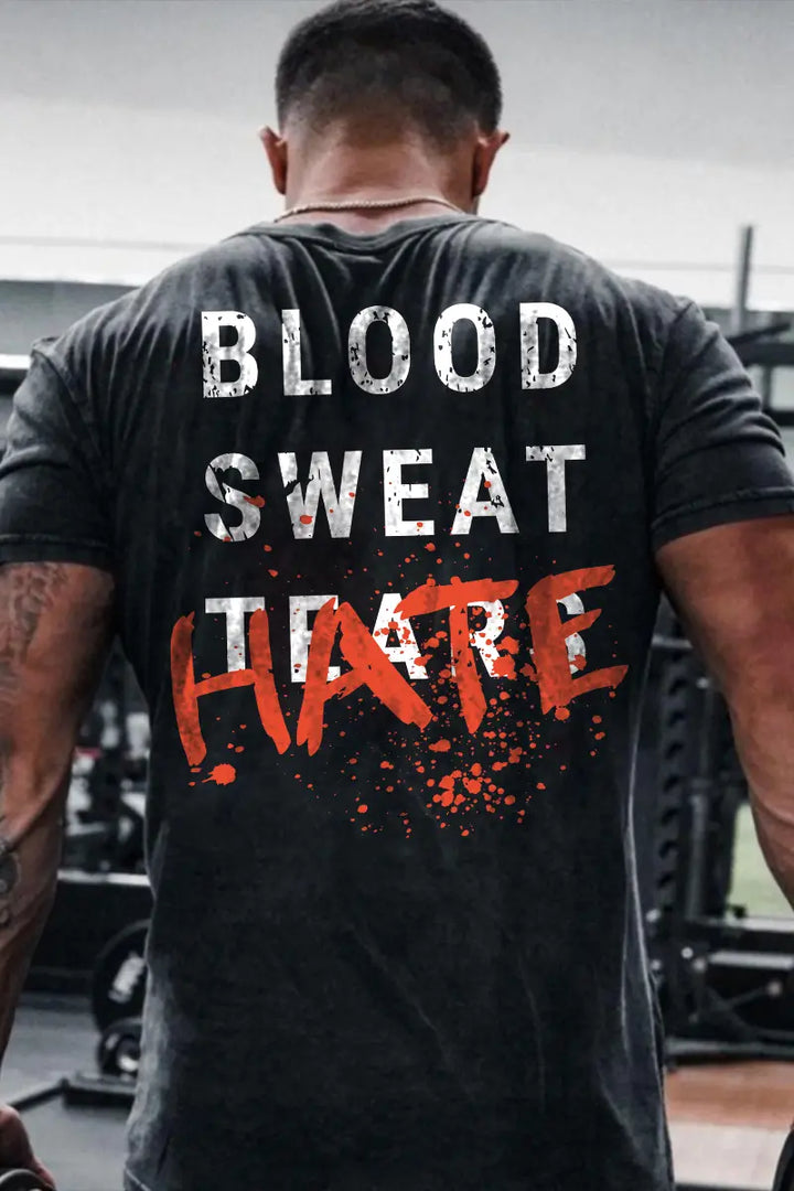 Blood Sweat Hate Printed Men's Washed T-Shirt