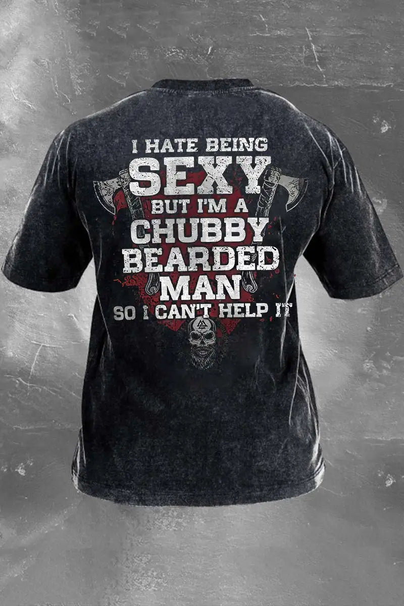 Viking I Hate Being Sexy Printed Men's Washed T-Shirt Image - 1