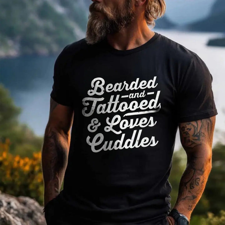 Viking Bearded And Tattooed & Loves Cuddles Printed Men's T-shirt