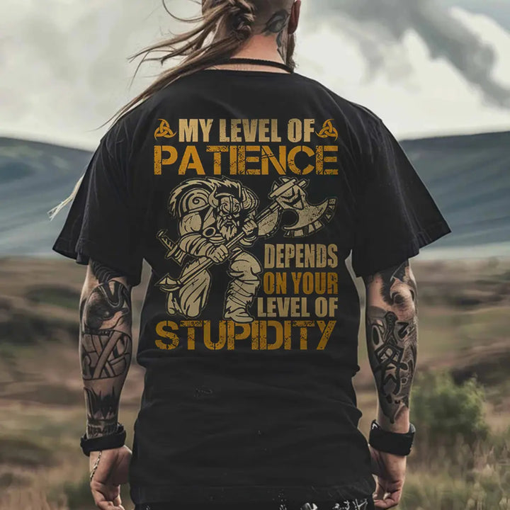 Viking My Level Of Patience Depends On Your Level Of Stupidity Printed Men's T-shirt