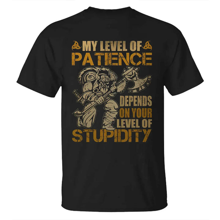 Viking My Level Of Patience Depends On Your Level Of Stupidity Printed Men's T-shirt