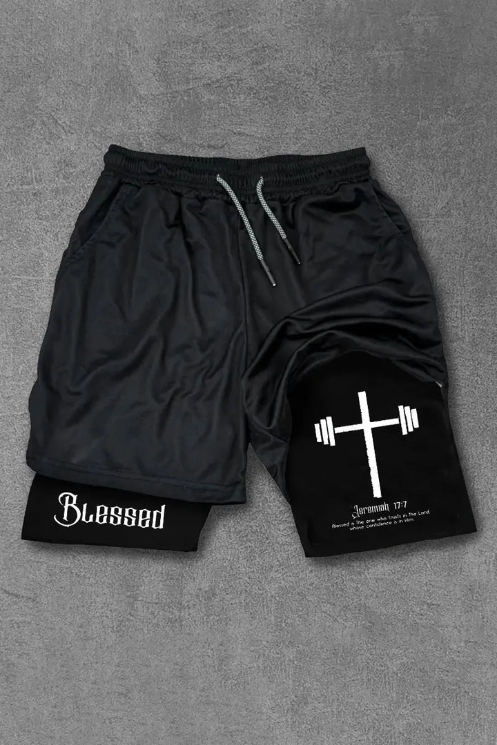 Blessed Print Men's All-In-One Fitness Shorts