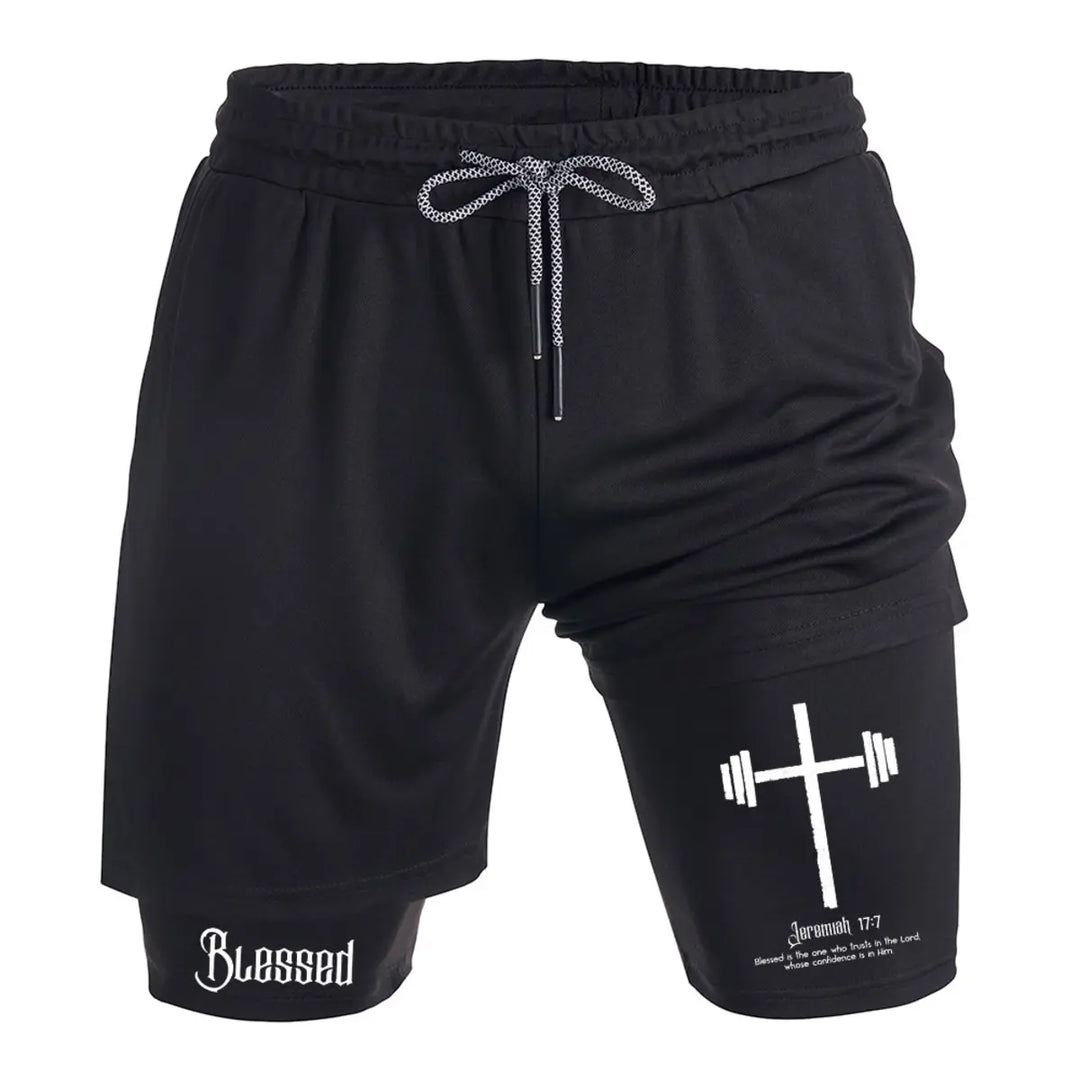 Blessed Print Men's All-In-One Fitness Shorts