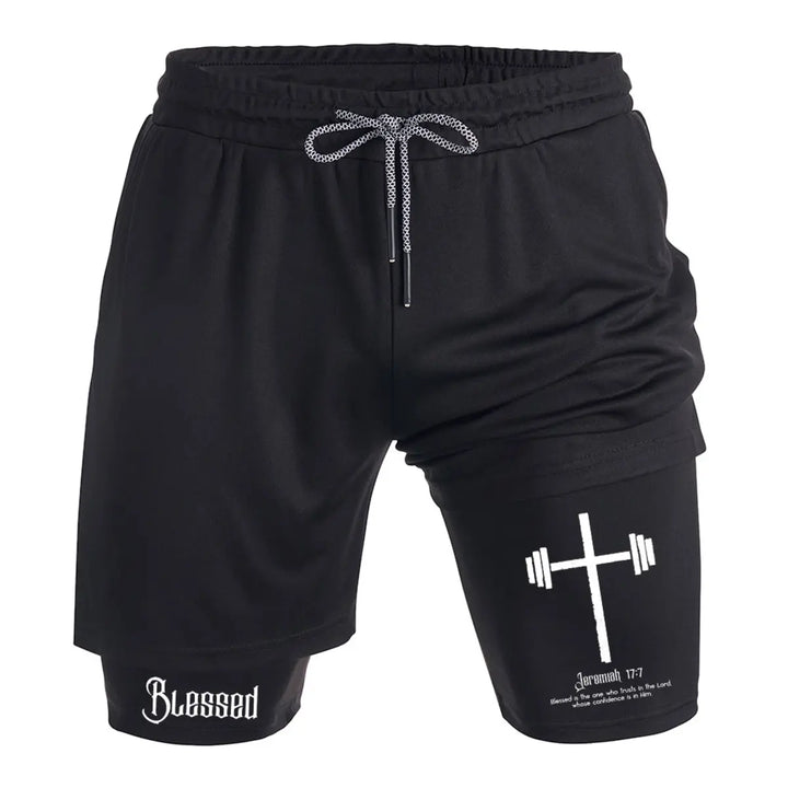 Blessed Print Men's All-In-One Fitness Shorts