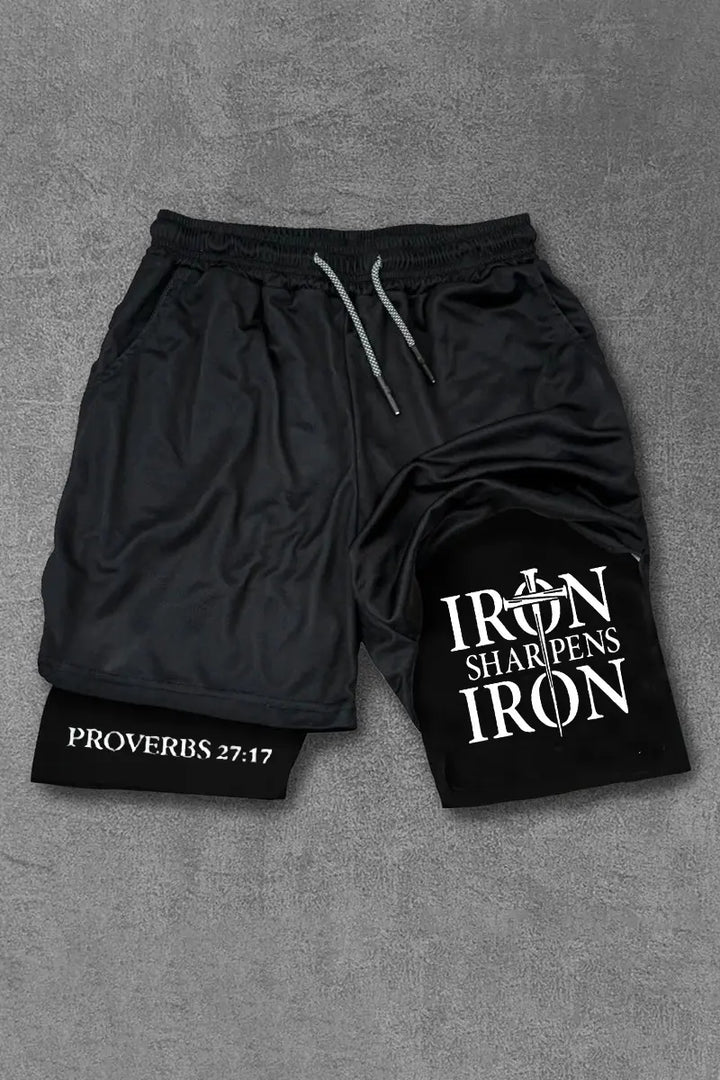 Iron Sharpens Iron Print Men's All-In-One Fitness Shorts