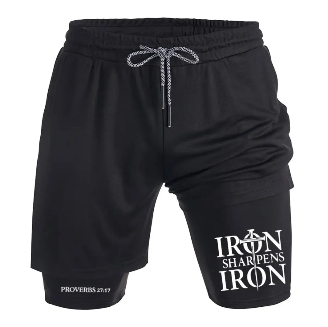 Iron Sharpens Iron Print Men's All-In-One Fitness Shorts