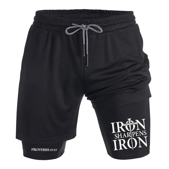 Iron Sharpens Iron Print Men's All-In-One Fitness Shorts