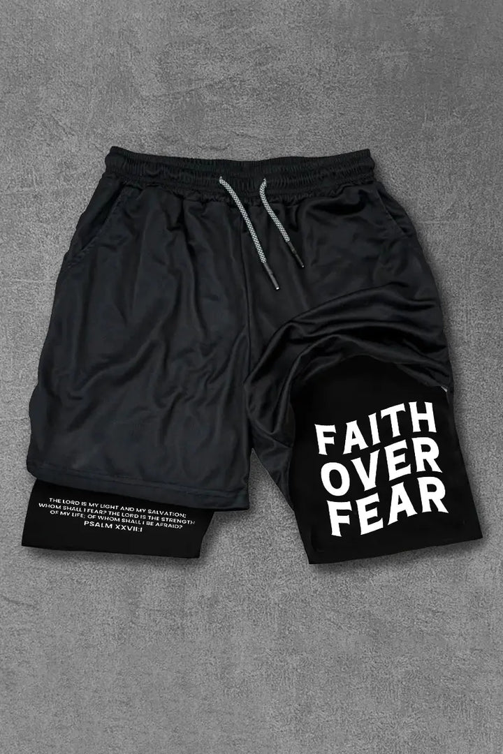 Faith Over Fear Print Men's All-In-One Fitness Shorts