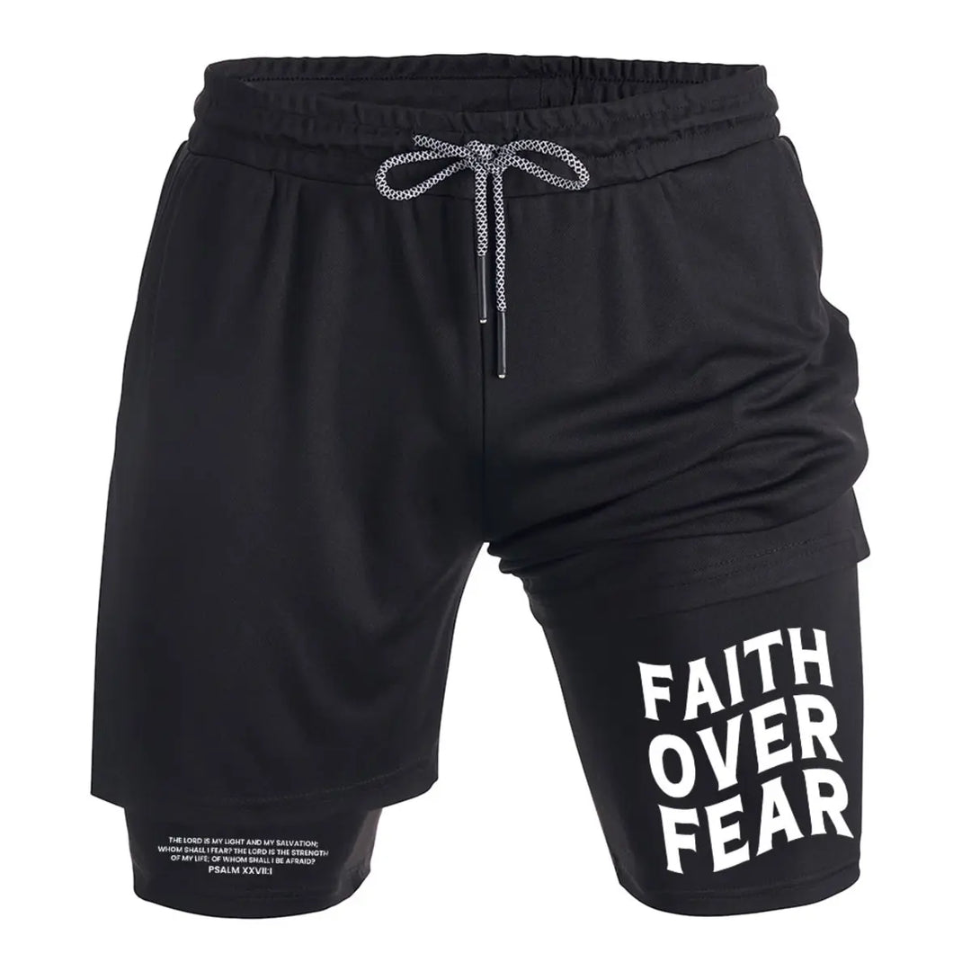 Faith Over Fear Print Men's All-In-One Fitness Shorts