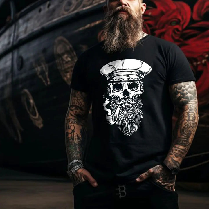 Viking Pirate Skull Printed Men's T-shirt