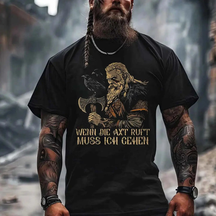 Viking Wenn Die Axt Ruft Printed Men's T-shirt