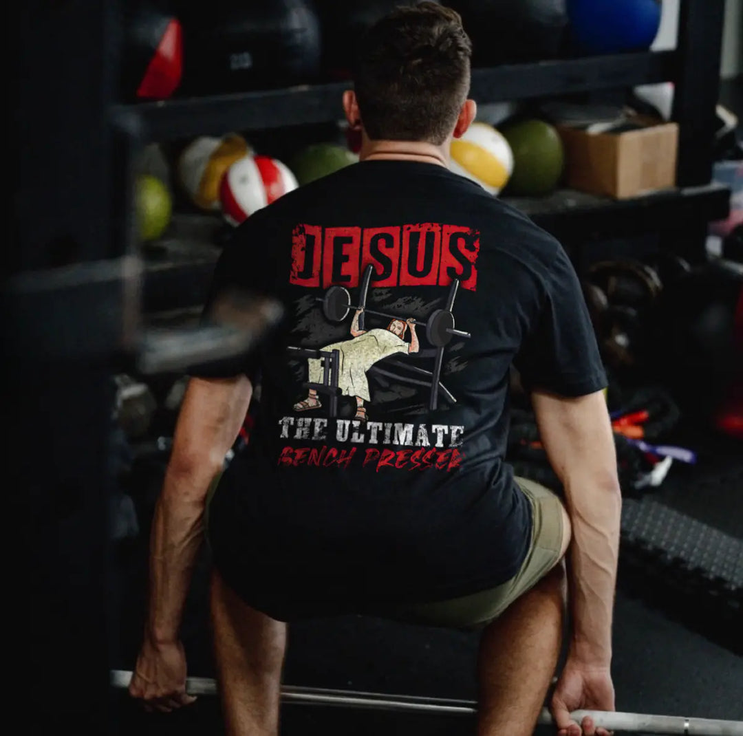 Jesus The Ultimate Bench Presser Printed Men's T-shirt