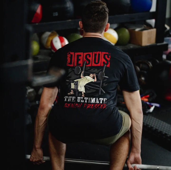 Jesus The Ultimate Bench Presser Printed Men's T-shirt