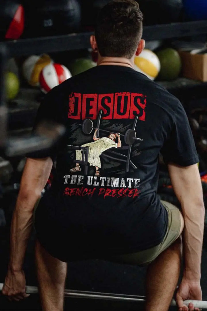 Jesus The Ultimate Bench Presser Printed Men's T-shirt