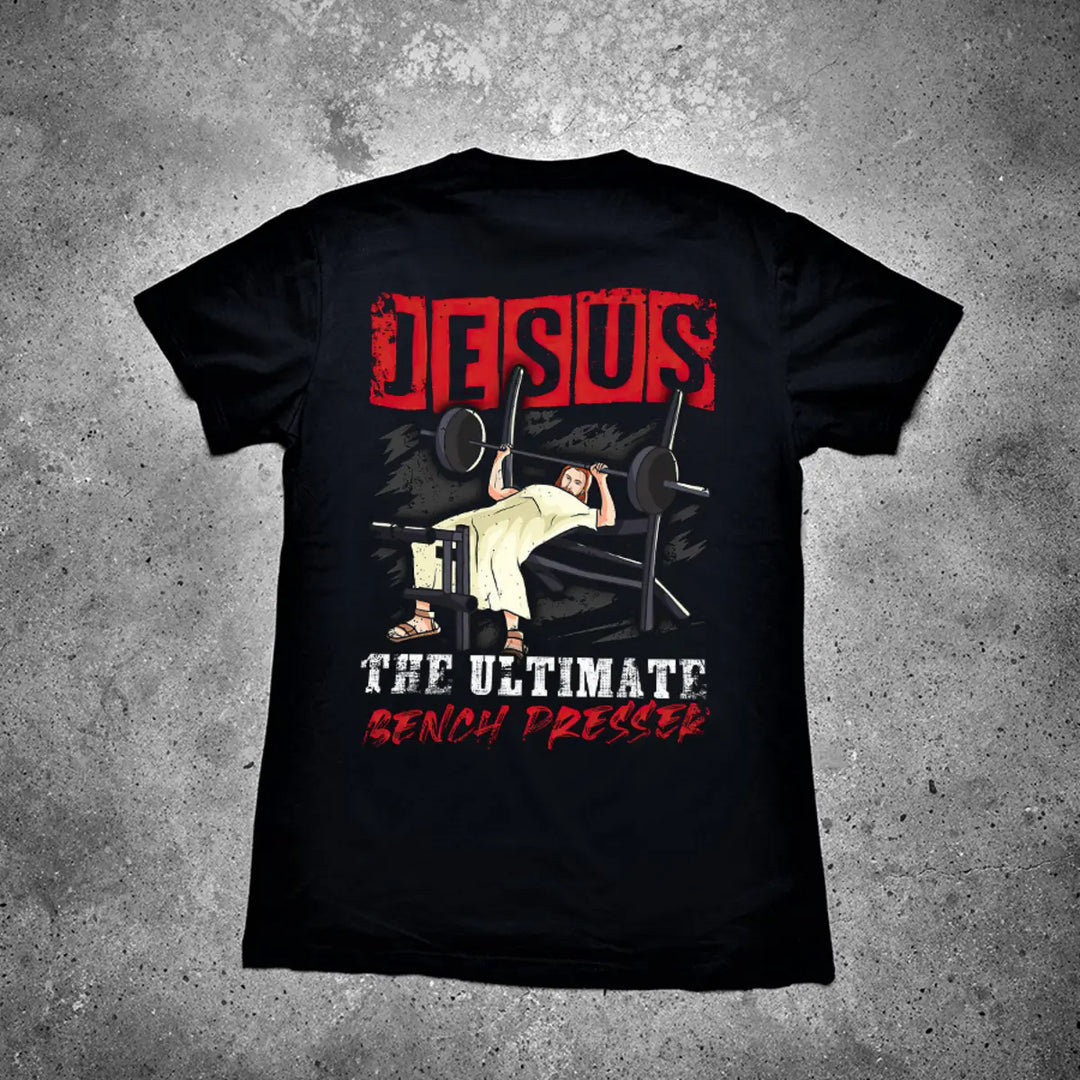 Jesus The Ultimate Bench Presser Printed Men's T-shirt