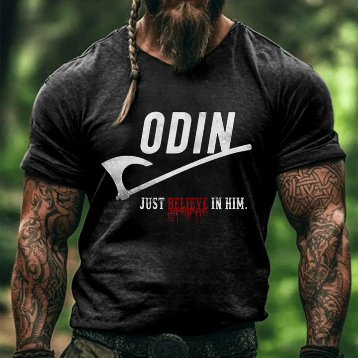 Viking Odin Just Believe In Him Printed Men's T-shirt