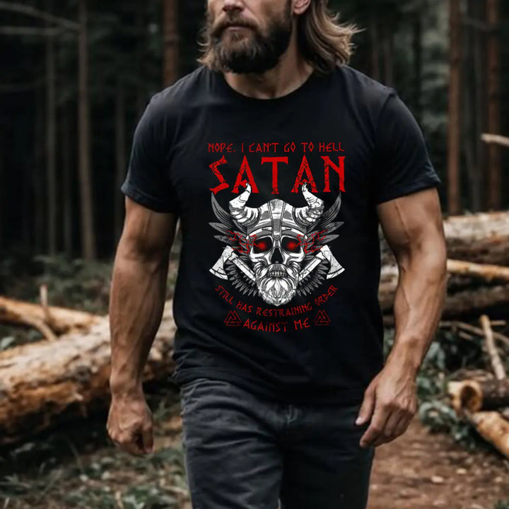 Viking Nope, I Can't Go To Hell Satan Printed Men's T-shirt