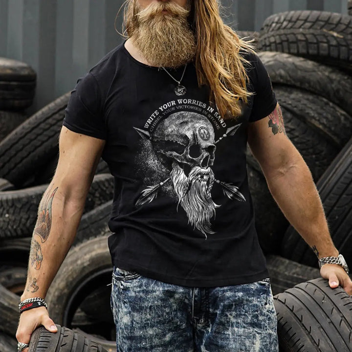 Viking Write Your Worries In Sand Printed Men's T-shirt