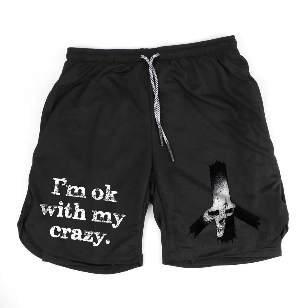 I Am OK With My Crazy Print Men's All-In-One Fitness Shorts