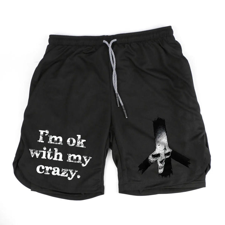 I Am OK With My Crazy Print Men's All-In-One Fitness Shorts