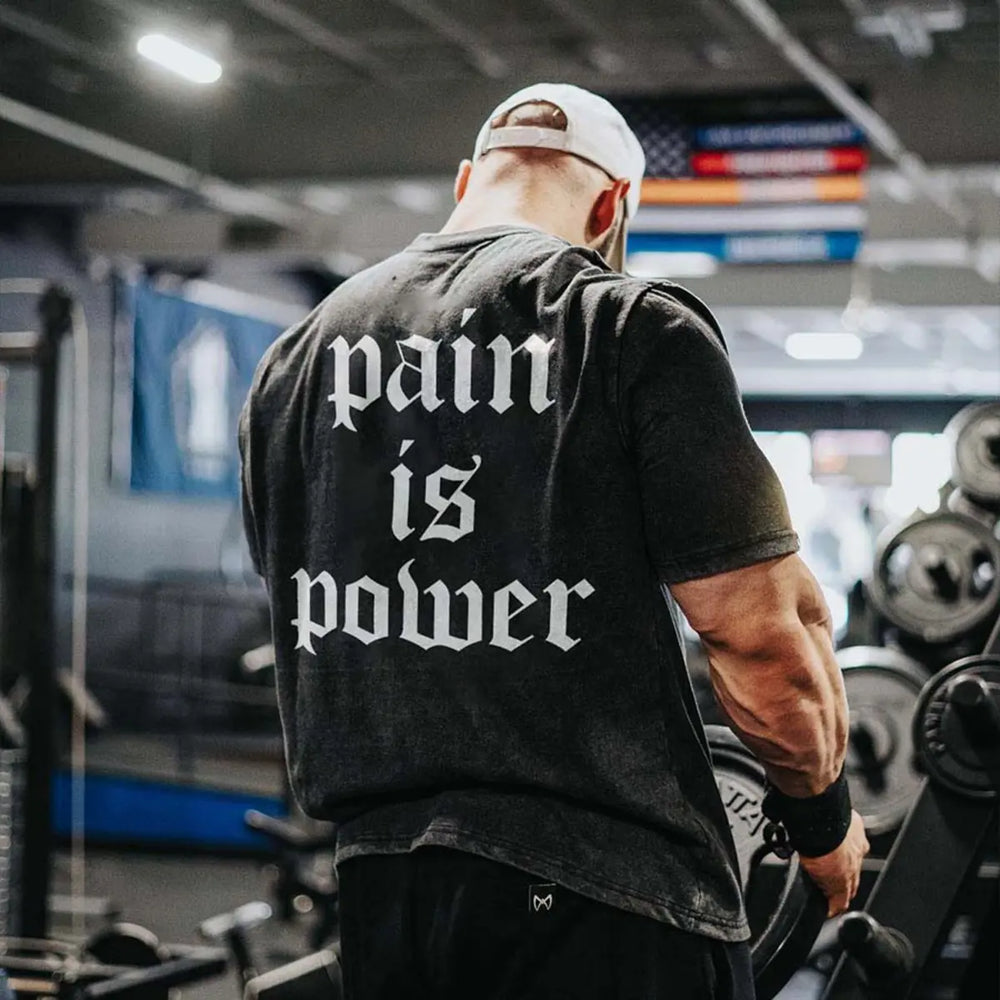 Pain Is Power Printed Washed T-Shirt Image - 1