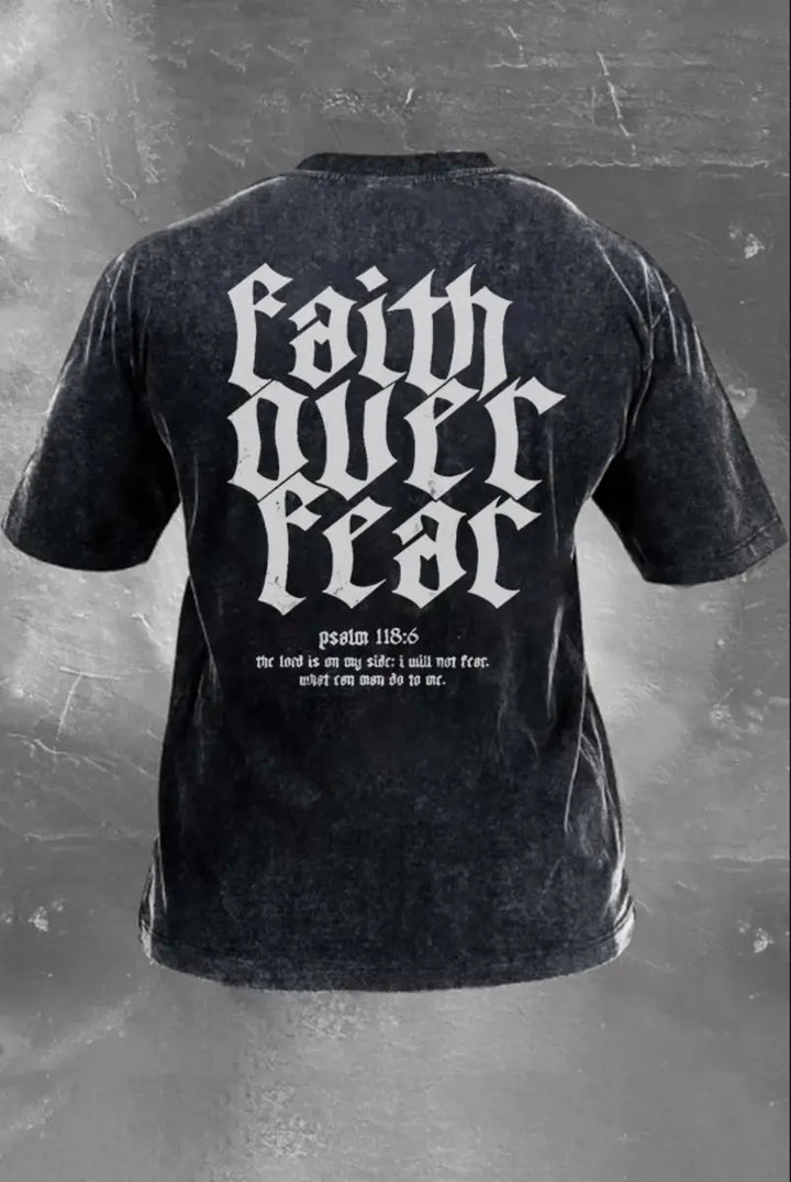 Faith Over Fear Printed Unisex Washed T-Shirt Image - 3