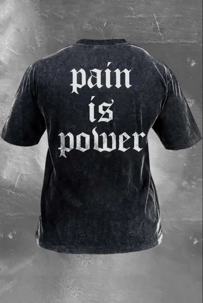 Pain Is Power Printed Washed T-Shirt Image - 3