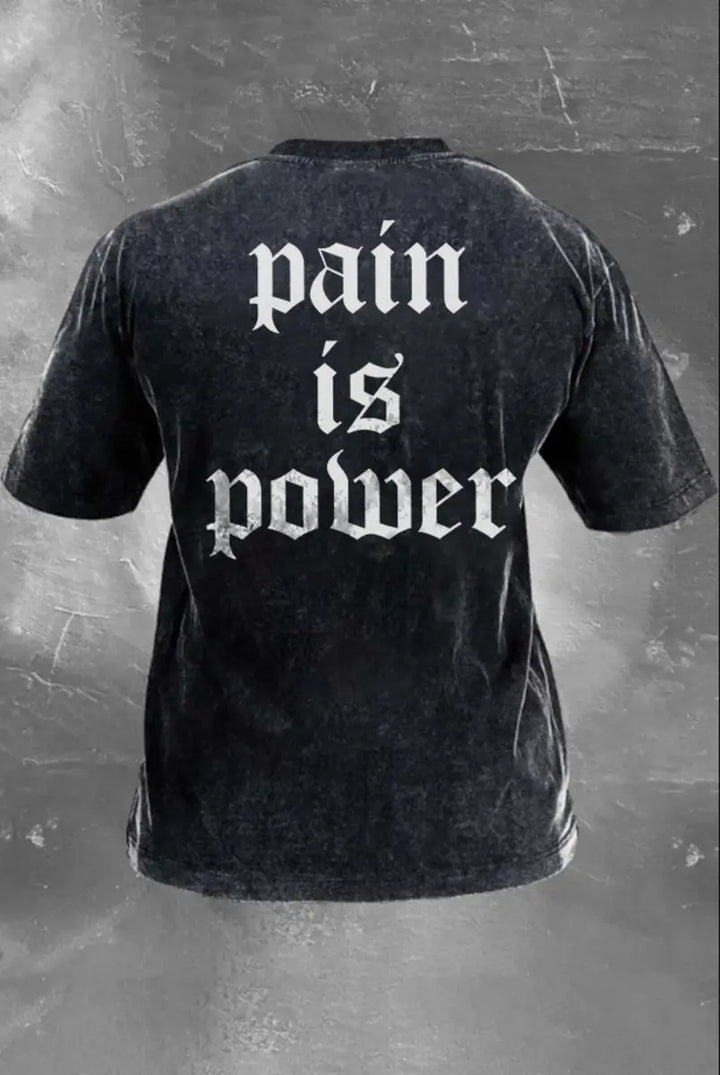 Pain Is Power Printed Washed T-Shirt Image - 3